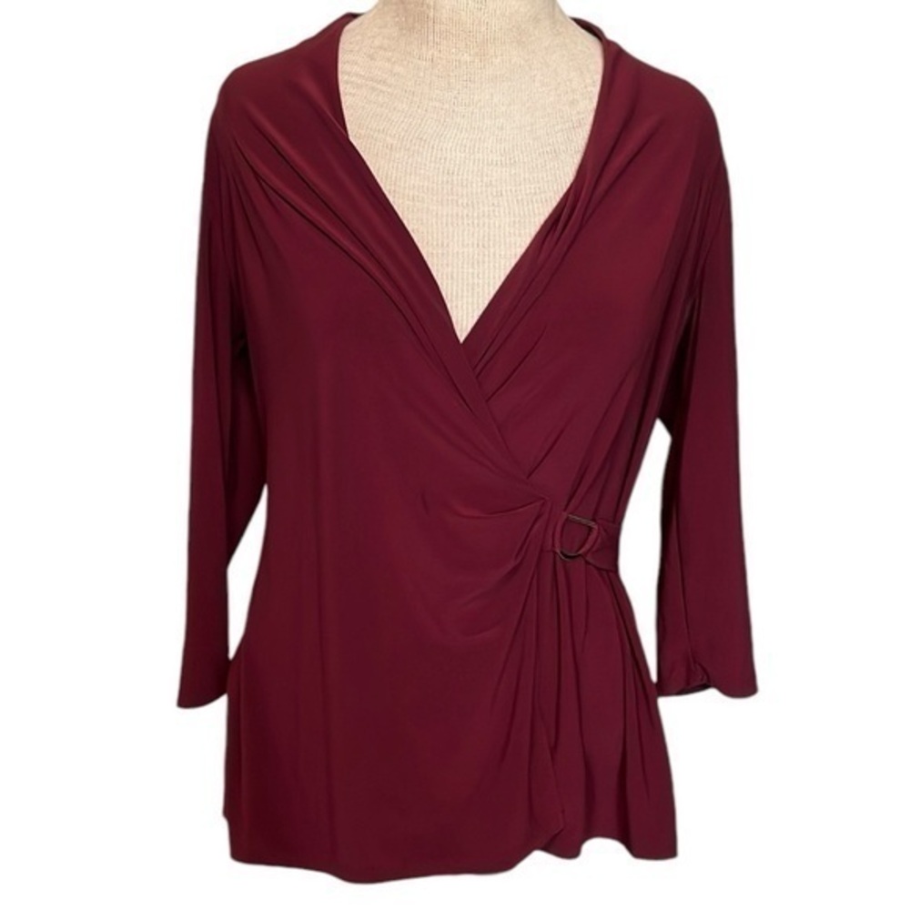 WHBM quarter length sleeves blouse, maroon,v neck, wrap style,size small
